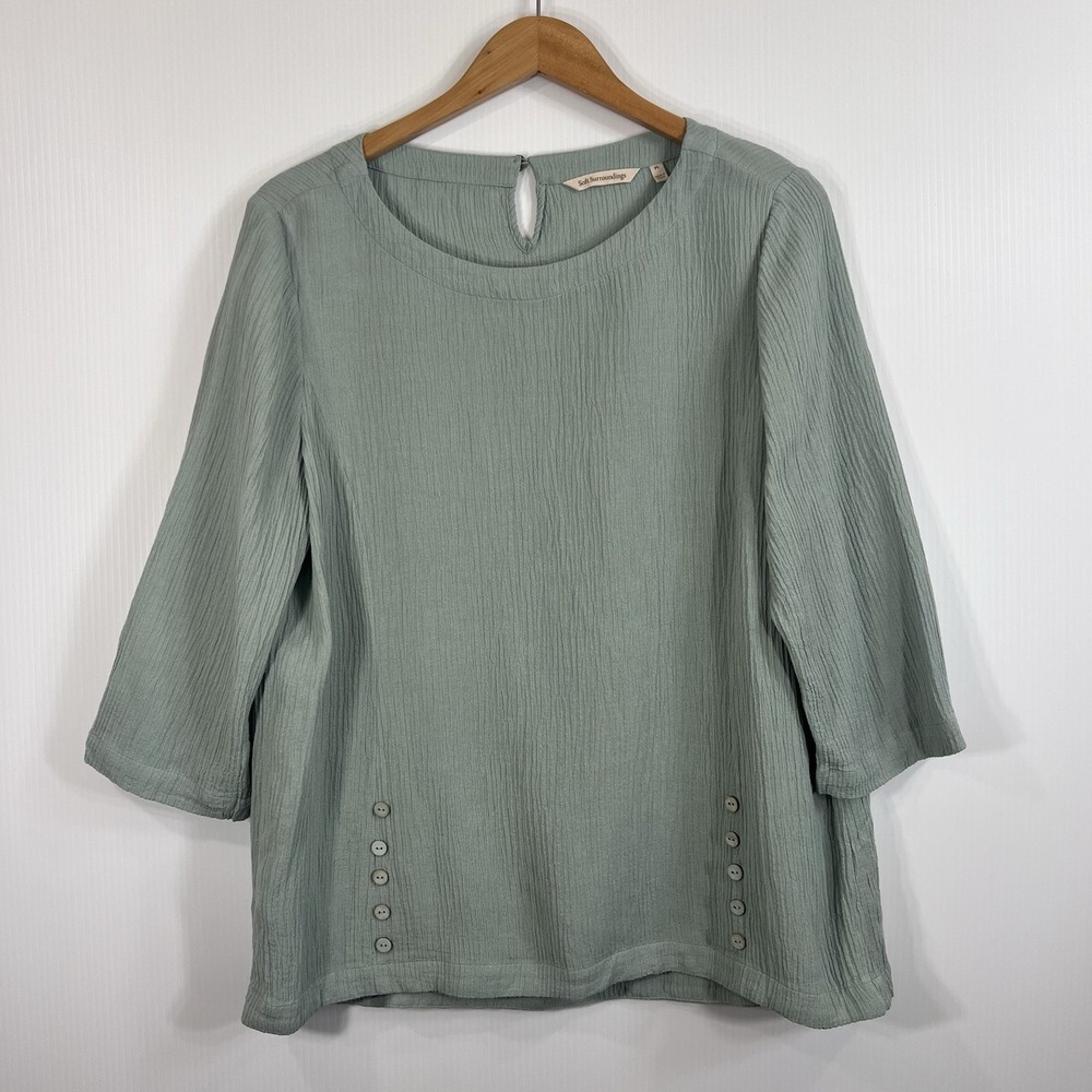 Soft Surroundings Oceo Crinkle Gauze Tunic Petite Sz Large PL Green Lightweight